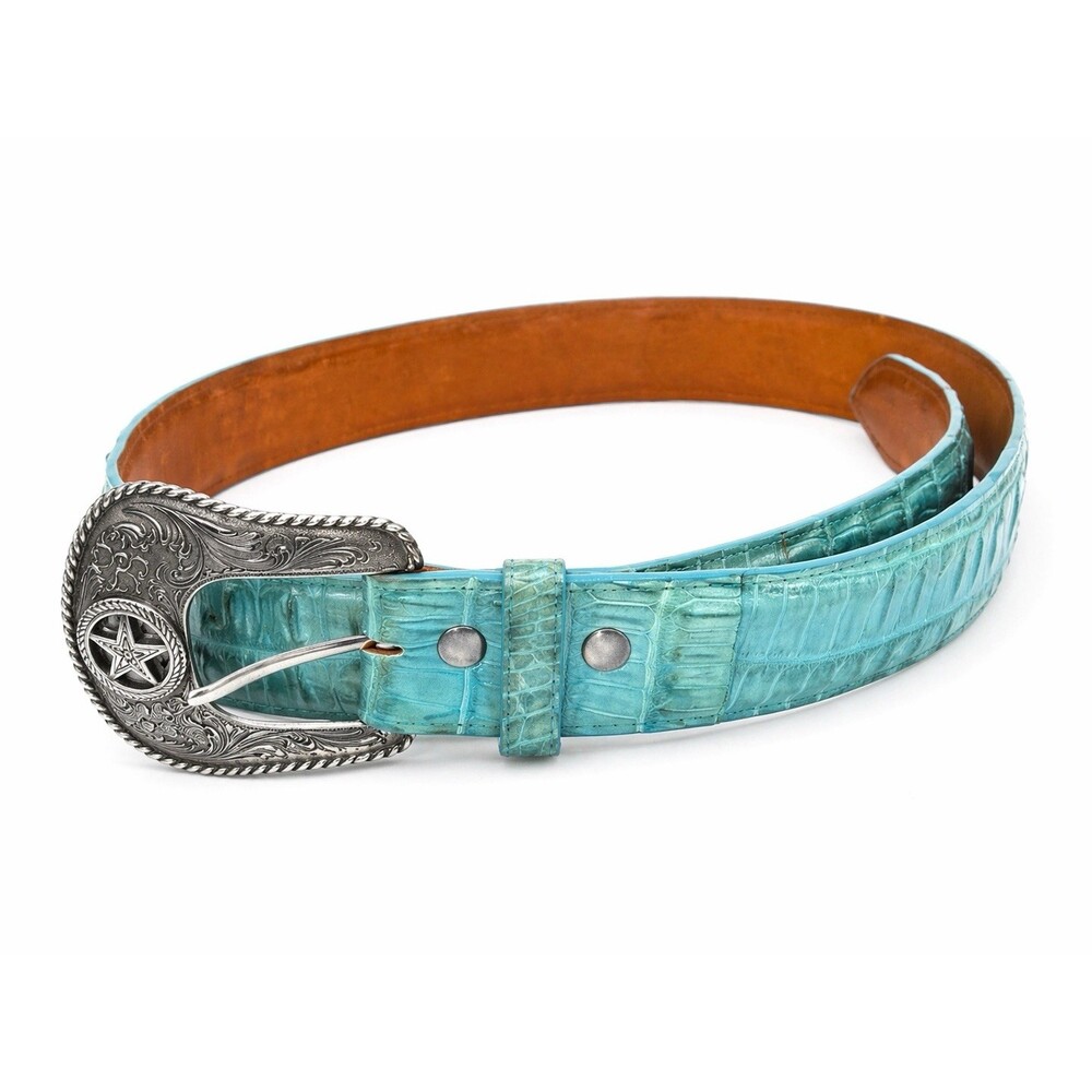 Vintage Turquoise Crocodile Hornback Leather Belt Western Rodeo 38"